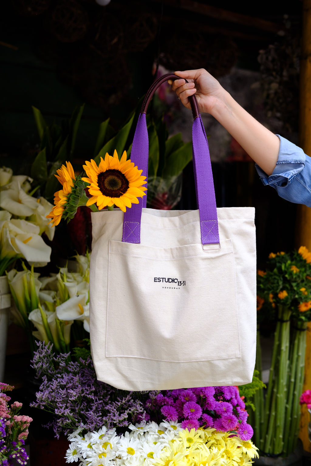 Tote Bag 1331 Natural, con detalles en cuero