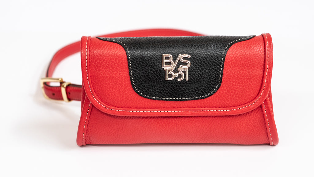 Belt Bag Clutch de Cuero Rojo/Negro