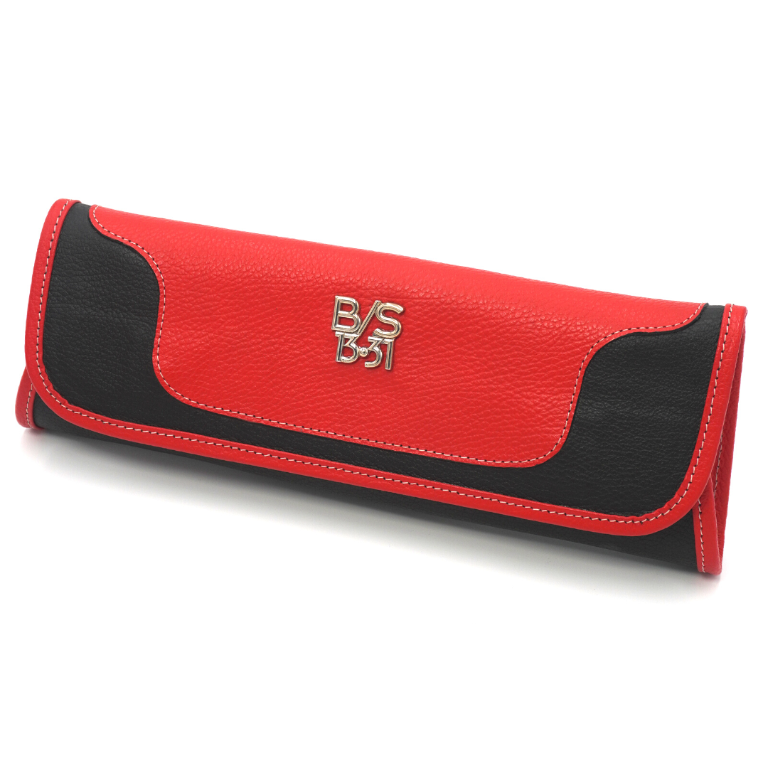Clutch Baguette en cuero Rojo y Negro
